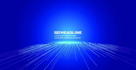 Wall Mural - blue light beams in forward perspective space, science and technology background.