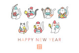 Fototapeta Pokój dzieciecy - 2021 日本の新年を祝う可愛い猫の七福神の年賀状用テンプレート　ベクターファイル　おしゃれ