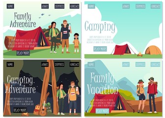 Wall Mural - Family camping adventure website banners set flat vector illustration.