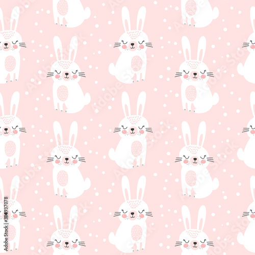 Photo Seamless pattern with cute rabbit. Childish print. Vector