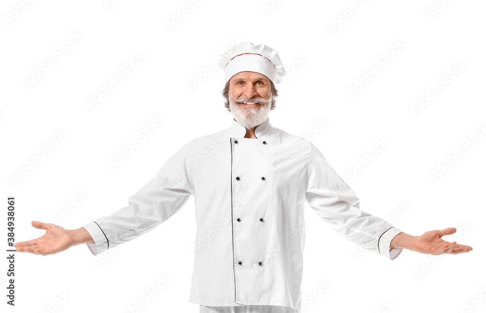 Mature male chef on white background