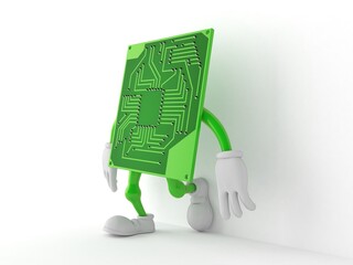 Sticker - Circuit board character leaning on wall on white background