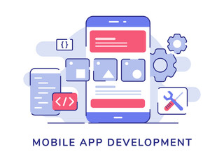 Wall Mural - mobile app development concept wire frame ui on display smartphone screen code coding gear wrench sc
