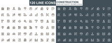 Construction Thin Line Icons Set. Construction Site Workflow And Management Unique Design Icons. Machinery And Building Equipment Outline Vector Bundle. 48x48 Pixel Perfect Linear Pictogram Pack.