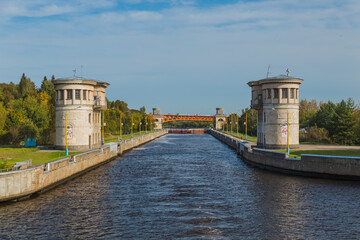 Lock on Moscow river - technology background - Russia