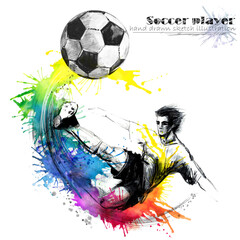 football player. soccer silhouette hand drawn illustration