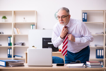 Old male employee working in the office