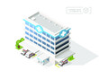 Isometric High Quality City Hospital with Shadows on White Background . Isolated Vector Elements