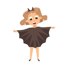 Wall Mural - Smiling Girl Dressed in Halloween Bat Costume Vector Illustration