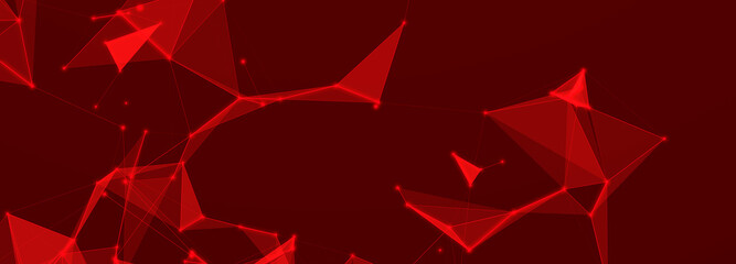 Wall Mural - connection of dots and lines structure on dark background. red abstract polygonal space. 3d widescre