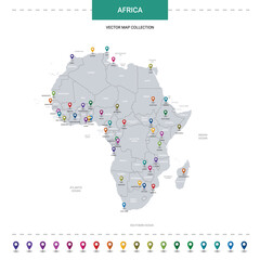 africa map with location pointer marks. infographic vector template, isolated on white background.