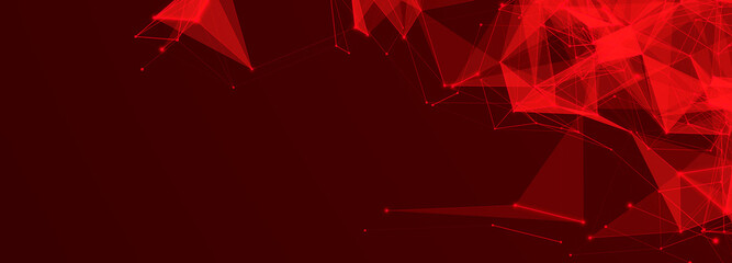 Wall Mural - connection of dots and lines structure on dark background. red abstract polygonal space. 3d widescre