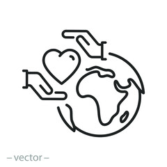 Wall Mural - peace and love on the earth icon, world charity or donation concept, heart in hands with globe, plan