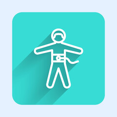 Poster - White line Bungee jumping icon isolated with long shadow. Green square button. Vector Illustration.