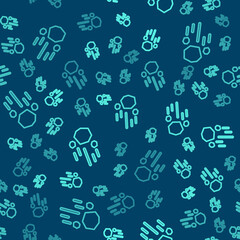 Canvas Print - Green line Flying stone icon isolated seamless pattern on blue background. Vector.