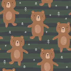 hand drawn seamless pattern with cute little bear cartoon style. vector pattern. doodle illustration