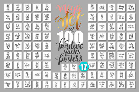 Set of 100 positive quotes design, motivation and inspiration phrases
