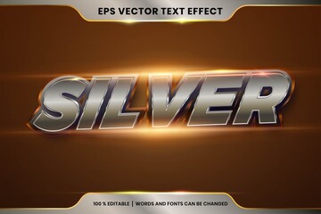 Text effect in 3d Silver gold words, font styles theme editable realistic metal gradient silver color combination with flare light concept