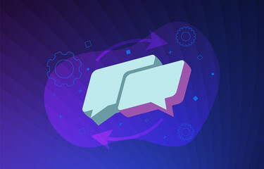 Talk and speech bubble modern vector illustration. Social media communication messages symbol, chat sign or dialogue on vibrant dark violet background