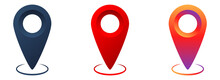 Realistic Map Pin Pointer. Positios Symbol In Gradient Style. Isolated Pin Pointer In Dark Blue And Red Colors. Social Media Style Of Location Marker On White Background. Vector EPS 10.