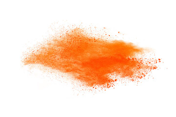 Wall Mural - Orange powder explosion isolated on white  background.