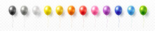 Balloon Set Isolated On Transparent Background. Vector Realistic Gold, Silver, White, Golden Colorful And Black Festive 3d Helium Balloons Template For Anniversary, Birthday Party Design