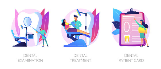 Wall Mural - Stomatological clinic. Dentist appointment, checkup and teeth care procedures. Dental examination, dental treatment, dental patient card metaphors. Vector isolated concept metaphor illustrations.