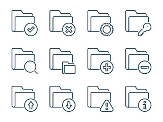 Wall Mural - Folder and file management related vector line icons. Documentation and Folder preferences outline icon set.