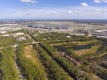 Daytona Beach International Speedway And City Landscape Aerial View, Daytona Beach, Florida FL, USA. It Is The Home For NASCAR Daytona 500.
