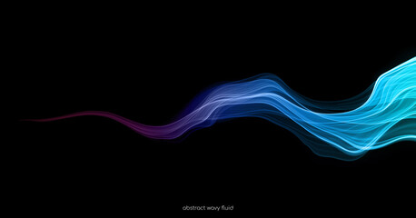 Wall Mural - abstract wavy fluid light colorful blue violet isolated on black background in concept modern, techn
