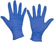 © Robyn of Exeter - Isolated open hand wearing blue nitrile examination glove, fingers splayed and relaxed, thumb turned out. Front and back view