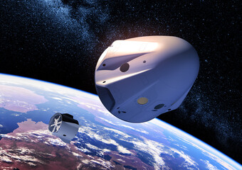 Wall Mural - separation of the descent module from a private spacecraft on background of earth