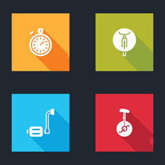 Sticker - Set Stopwatch, Bicycle, pedal and Unicycle or one wheel bicycle icon. Vector.