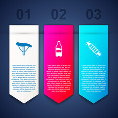 Sticker - Set Bicycle seat, Sport bottle with water and suspension. Business infographic template. Vector.