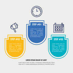 Poster - infographic steps megaphone clock and calendar design, Data analysis and information theme Vector illustration