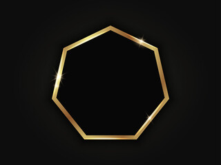 Wall Mural - Heptagonal golden sparkling frame isolated on a black background.