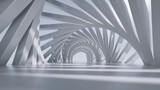 Fototapeta Do przedpokoju - 3d render, abstract futuristic background. White spiral tunnel with daylight.