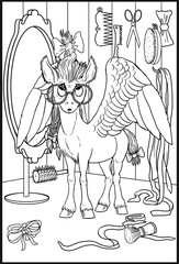 Wall Mural - Funny Pegasus for coloring. Coloring page for horse lovers.