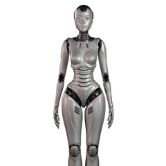 Sticker - 3d render of a very detailed female robot or futuristic cyber girl, front view of the upper body, isolated on white background