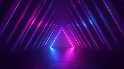 Wall Mural - 3d render, abstract background with pink blue glowing neon light triangle, geometric wallpaper with 