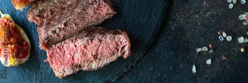 Fotomural beef steak ribeye grilled veal juicy fried meat tasty top view copy space for te