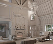Architectural design of a modern house in a classic chalet style, interior design and style
