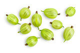 Green gooseberry isolated on white background with clipping path and full depth of field. Top view. Flat lay