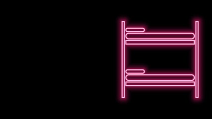 Poster - Glowing neon line Bunk bed icon isolated on black background. 4K Video motion graphic animation