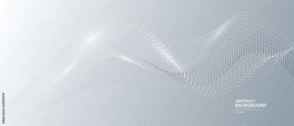Gray and white abstract background with flowing particles. Digital ...