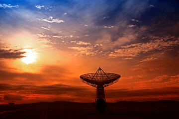 Wall Mural - the silhouette of a radio telescope observatory