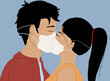 © Danil Nevsky/Stocksy - Asian couple kissing through medical masks