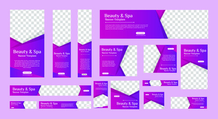 Wall Mural - Spa banner collection with place for photo. Web banner layout. Vertical, horizontal and square template. Vector Illustration