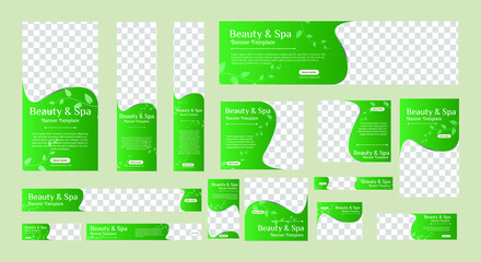 Wall Mural - Spa banner collection with place for photo. Web banner layout. Vertical, horizontal and square template. Vector Illustration