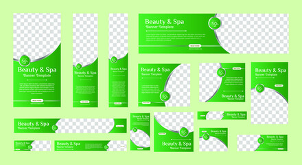Wall Mural - Spa banner collection with place for photo. Web banner layout. Vertical, horizontal and square template. Vector Illustration